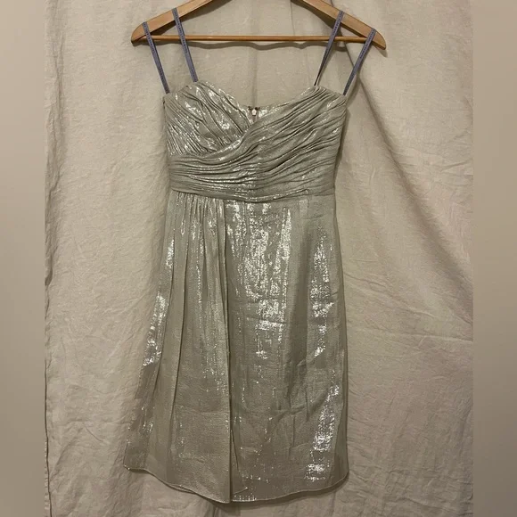 Silver Silk Vera Wang Strapless Dress - Picture 3 of 8